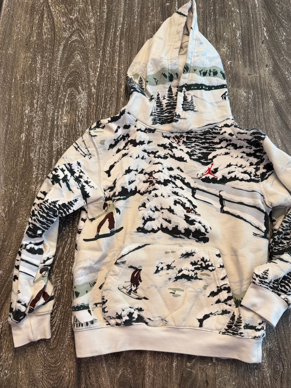 Kids Jordan Cream Hooded Sweatshirt with Winter Ski Print